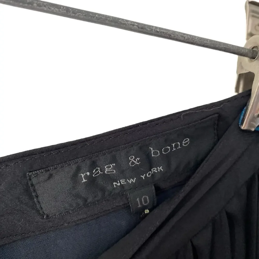 Rag & Bone Racine Black Wide Leg Charmeuse Pleated Pants size 10 High Rise